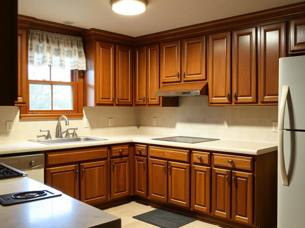 Kitchen cabinet refinishing — before painting